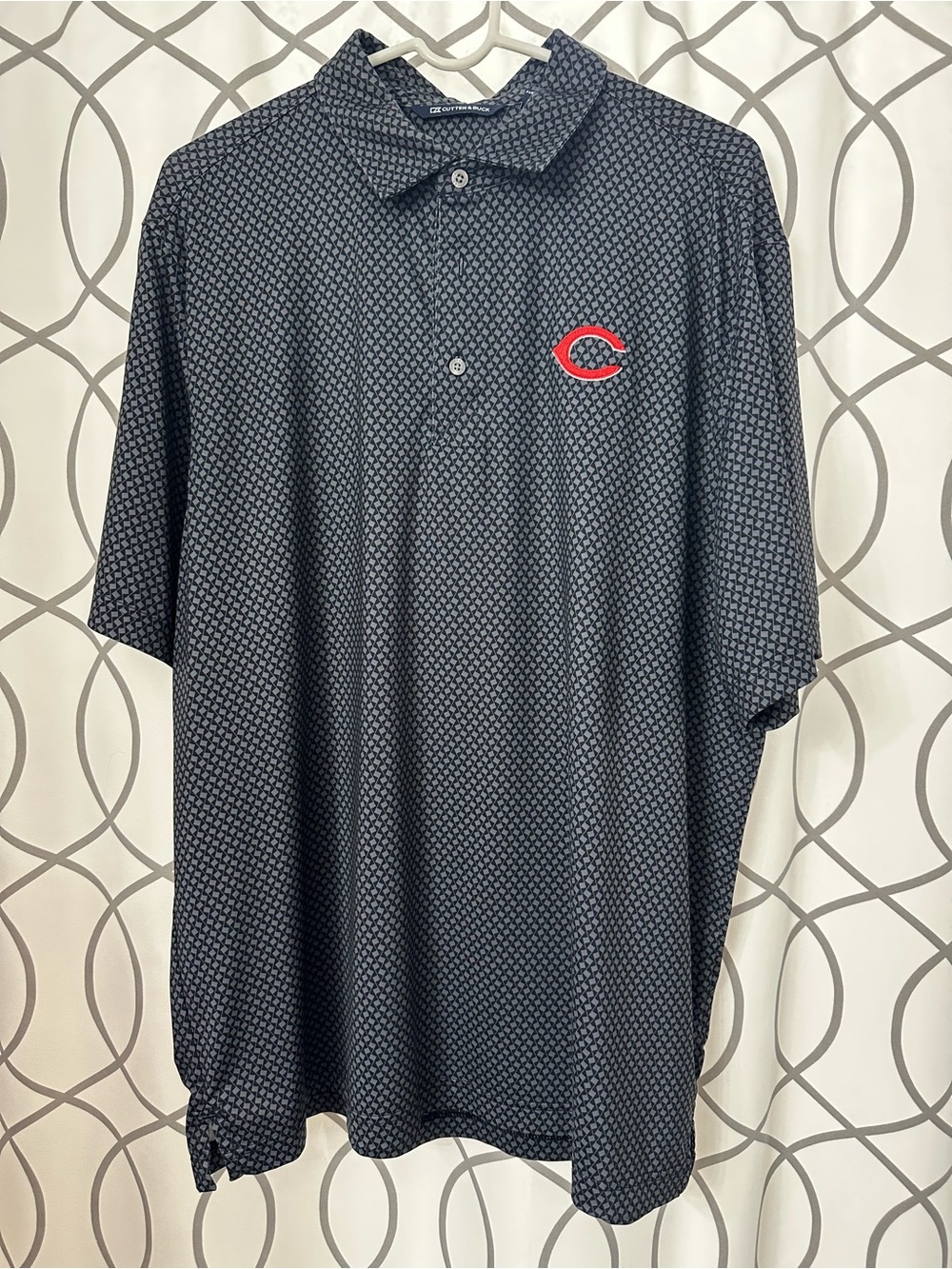 Men's Navy Geometric Polo Shirt with Red Accent